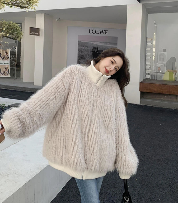 ZADORIN New Luxury Brands Trimmed Faux Fur Jacket Woman Fashion Hooded Casual Oversized Puffy Fox Fur Faux Coat Winter Clothes