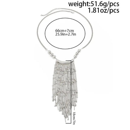Set di Gioielli da Donna con Collana e Bracciali a Catena di Perle Metalliche a Cascata Esagerata, Creativa, con Nappe e Tubi Curvi PlatiNum