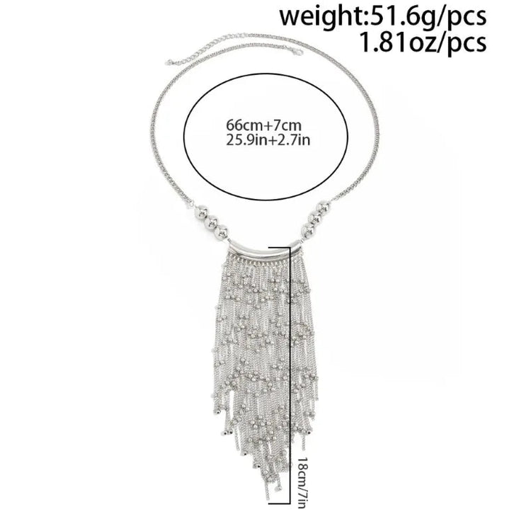 Set di Gioielli da Donna con Collana e Bracciali a Catena di Perle Metalliche a Cascata Esagerata, Creativa, con Nappe e Tubi Curvi PlatiNum