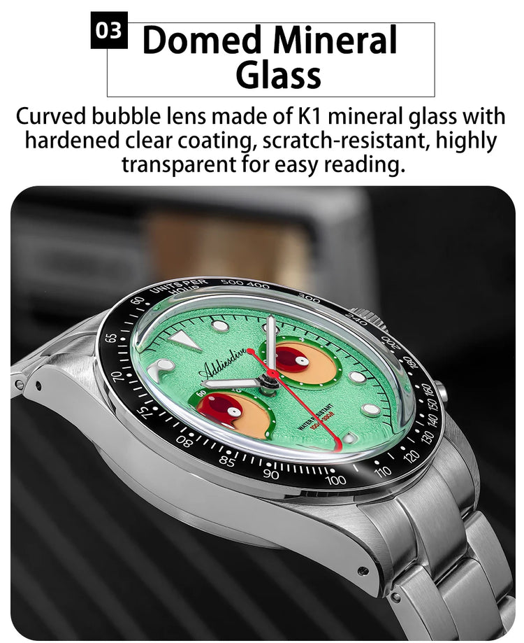 ADDIESDIVE VK64 Quartz Wristwatch Ceramic Bezel Chronograph Calendar Luxury Wristwatches Eyes Dial Bubble Mirror Glass Watches