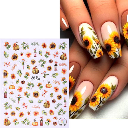 3/4/7pcs 3D Autumn Winter Nail Art Stickers Pumpkin Maple Leaves Squirrel Rabbit Flowers Decal For Thanksgiving Day Manicure DIY