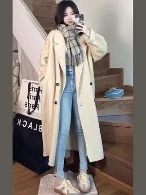 Women And Men Unisex Thicken Warm X-long Alpaca Woolen Overcoat Winter Cashmere Wool Maxi Loose Coat Oversize Cloak Outsize