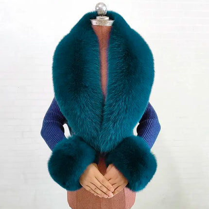 Real Fur Collar And Cuffs Set Winter Coat Accessories Women Fluffy Large Fur Shawl Neak Warm Fox Fur Scarf Furry Scarves Female