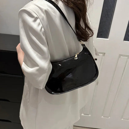 Retro Solid Color PU Leather Shoulder Underarm Bag Women's Fashion Handbags Casual Purses and Handbag Ladies Hand Bags PlatiNum