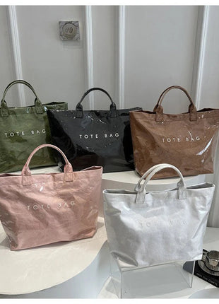 Tote Bag, Retro Letter, Casual Versatile Handbag, Minimalist Transparent, Simple, Commuter, Large-capacity Bag for Women PlatiNum