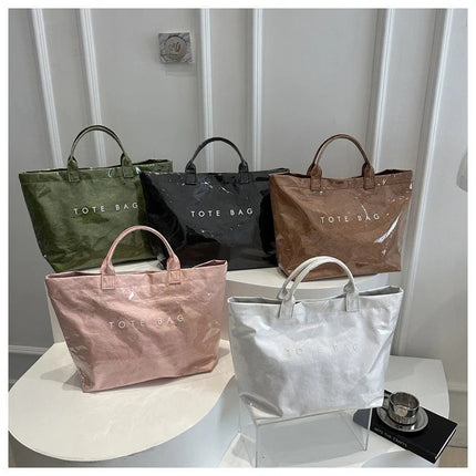 Tote Bag, Retro Letter, Casual Versatile Handbag, Minimalist Transparent, Simple, Commuter, Large-capacity Bag for Women PlatiNum