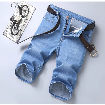 2026 Pantaloncini Casual da Uomo in Denim Cotone Elastico Dritti di Alta Qualità al Ginocchio Jeans Classici Vintage Moda Blu