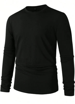 Men's Solid Color Casual Crew Neck Long Sleeve T-Shirt, Casual Comfortable Pure Cotton High-Quality Unisex Fitness T-Shirt PlatiNum