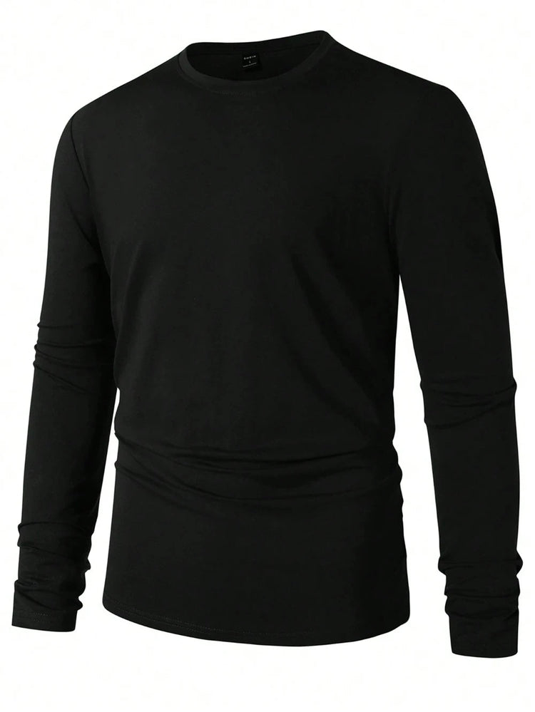 Men's Solid Color Casual Crew Neck Long Sleeve T-Shirt, Casual Comfortable Pure Cotton High-Quality Unisex Fitness T-Shirt PlatiNum