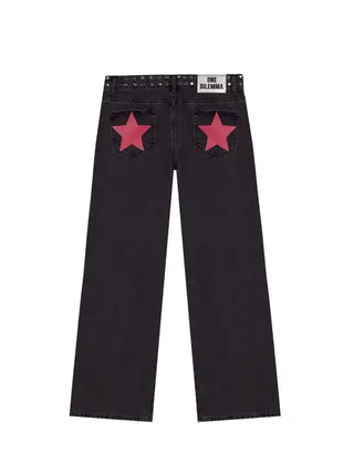 Y2k One Dilemma Pantaloni in denim Stampa leopardata Stella Jeans a gamba larga Streetwear Jeans larghi a vita alta Harajuku Abbigliamento donna gotico