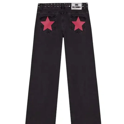 Y2k One Dilemma Pantaloni in denim Stampa leopardata Stella Jeans a gamba larga Streetwear Jeans larghi a vita alta Harajuku Abbigliamento donna gotico