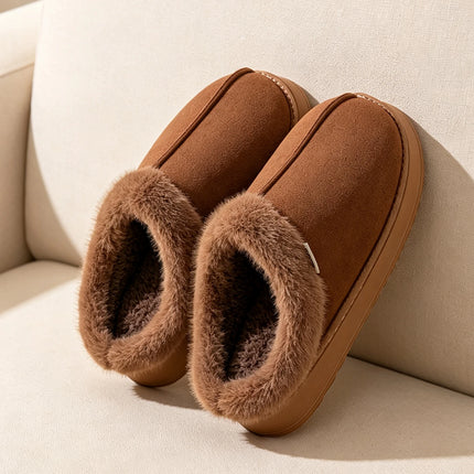 Men's Winter Plush Slippers, Thick Sole Closed-Toe, Warm Sherpa Lining, Non-Slip Indoor/Outdoor Home Shoes for Couples