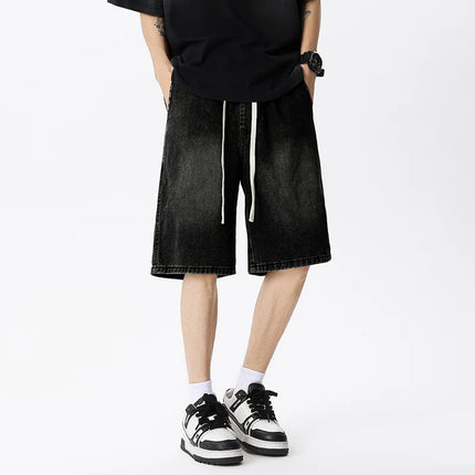 Pantaloncini di jeans casual da uomo elastico in vita dritto comodo azzurro morbido pantaloni corti larghi Bermuda larghi jeans maschili