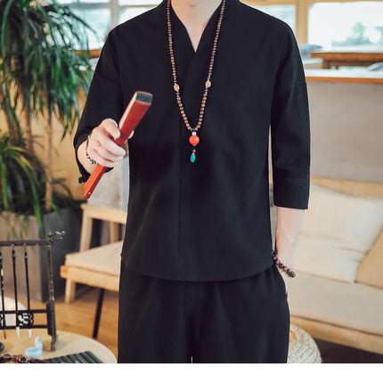Kimono da uomo in stile giapponese corto a mezza manica in cotone traspirante camicia da uomo T-shirt giapponese estiva Yukata cardigan lavorato a maglia con piume