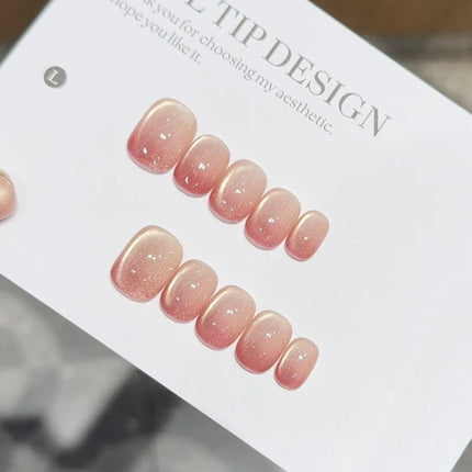 10Pcs Short Handmade Light Green Press On Nails Cat Eyes Pure Ballerina Decoration Wearable False Nails Full Cover Nail Tips Art