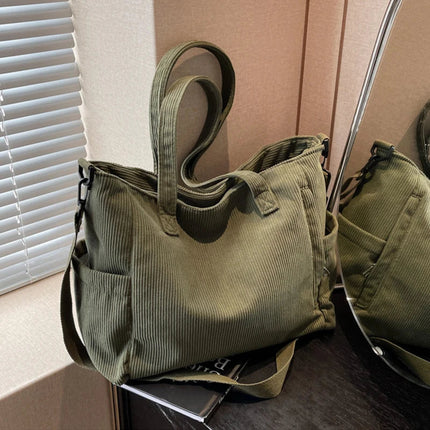 Women Corduroy Tote Bag Casual Multi Pocket Handbag Adjustable Strap Crossbody Sling Bag Zipper Shoulder Bag Fall Winter Bag PlatiNum
