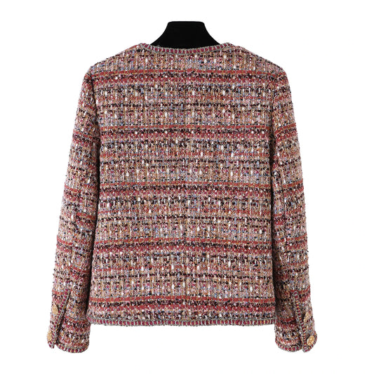 2025 new fashion round neck light luxury noble lady high-end temperament design tweed jacket