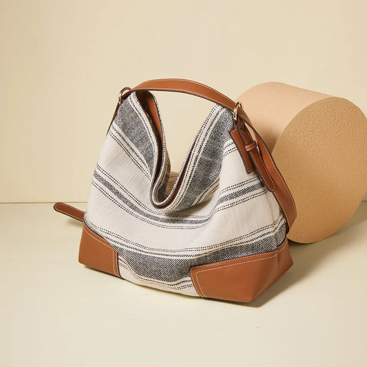 FOXER Women Fabric Tote Handbag Fashion Lady Shoulder Bag Large Capacity Hobo Bucket Bag Chrismas Gift