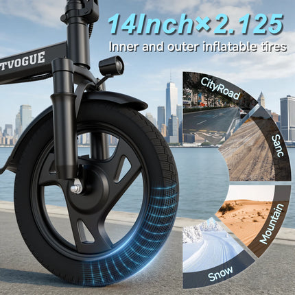 Bici Elettrica Pieghevole All-Terrain per Adulti, 500W, 35KM/H, Autonomia 65KM, Ruote 14 Pollici, per Pendolari Urbani, Disponibile in Magazzino UE