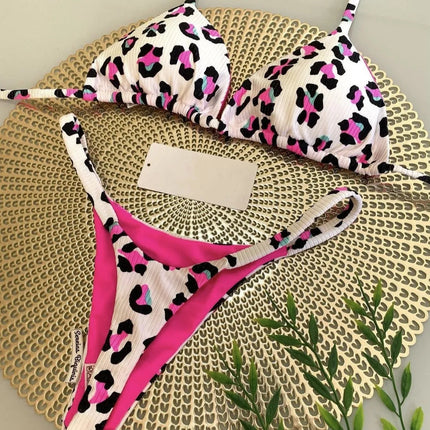 Bikini rugosi con scollo all'americana stampato Mini micro perizoma bikini costume da bagno femminile costumi da bagno donna bikini a due pezzi costume da bagno da bagno platinumshop