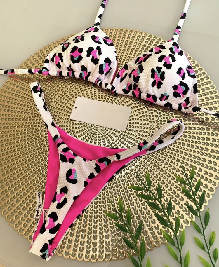 Bikini rugosi con scollo all'americana stampato Mini micro perizoma bikini costume da bagno femminile costumi da bagno donna bikini a due pezzi costume da bagno da bagno platinumshop