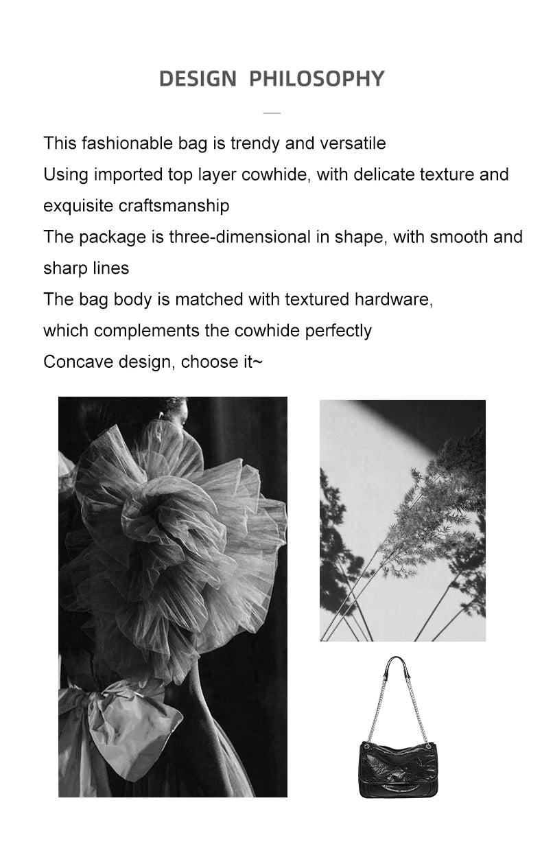 FOXER Women Genuine Leather + PU Shoulder Handbag Classic Fashion Black Tote Chain Bag