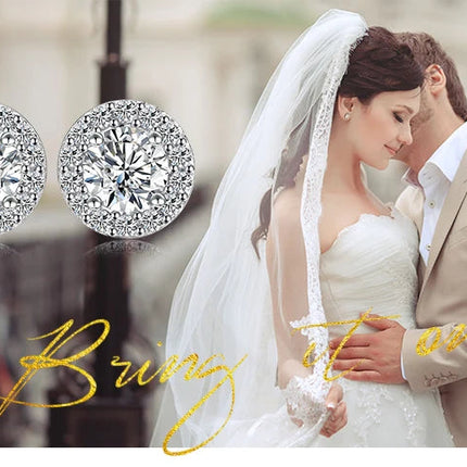 JewelryPalace Moissanite D Color Total 1ct Round 925 Sterling Silver Halo Stud Earrings for Woman Yellow Gold Rose Gold Plated PlatiNum