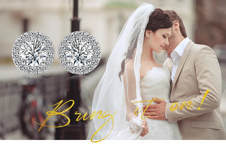 JewelryPalace Moissanite D Color Total 1ct Round 925 Sterling Silver Halo Stud Earrings for Woman Yellow Gold Rose Gold Plated PlatiNum