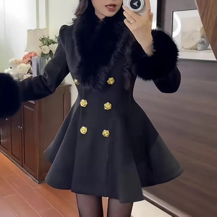 New Elegant Small Fragrance Celebrity Loose Coat Moda Woolen Winter French Style Vintage Blends Slim Waist Mid-length Outwear