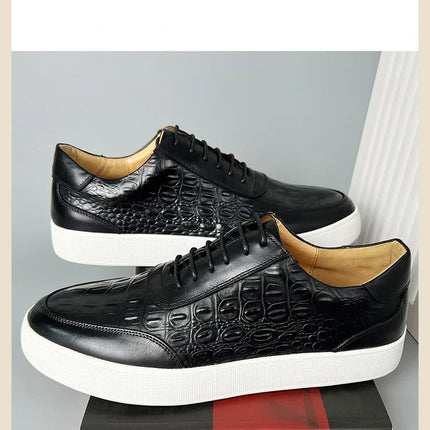 Newest 2025 Spring Men Genuine Leather Casual Sneakers Lace Up Handmade Crocodile Design Men Daily Leather Footwear Purple