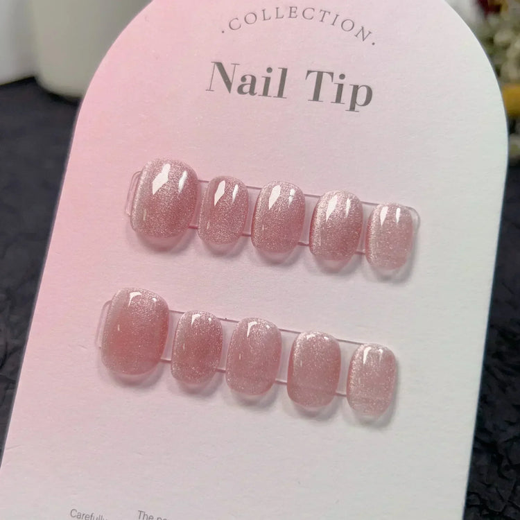 10Pcs Short Handmade Light Green Press On Nails Cat Eyes Pure Ballerina Decoration Wearable False Nails Full Cover Nail Tips Art