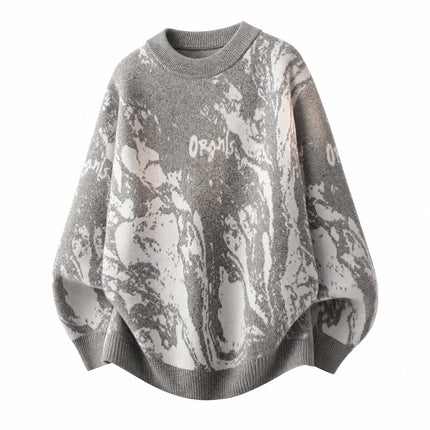 All-Over Floral Jacquard Pattern Pullover Sweater, Casual Crew Neck Knit Men's Pullover, Super Cool Winter Gift