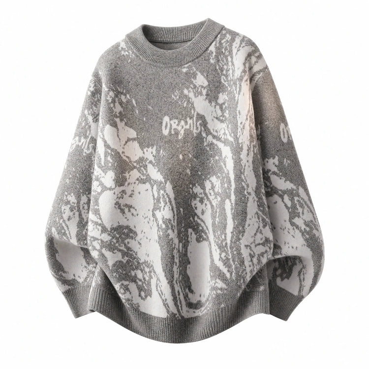 All-Over Floral Jacquard Pattern Pullover Sweater, Casual Crew Neck Knit Men's Pullover, Super Cool Winter Gift