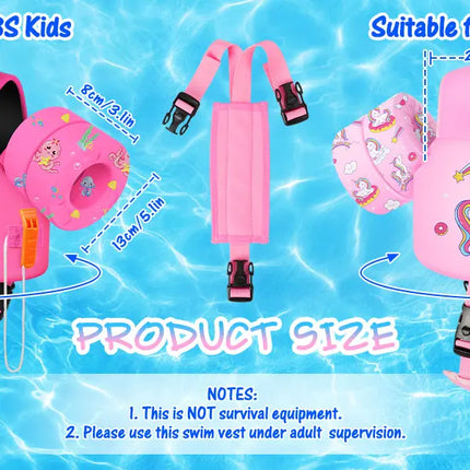 Kids Swim Vest for Toddlers Floaties for Swimming Armbands 15-70 lbs Cartoon Swim Water Wings with Crotch Strap Child Pool Floats Vest