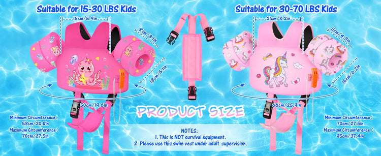Gilet da bagno per bambini per bambini Floaties per braccioli da nuoto 15-70 libbre Ali d'acqua per nuoto in cartone animato con cinturino sul cavallo Gilet galleggianti per piscina per bambini