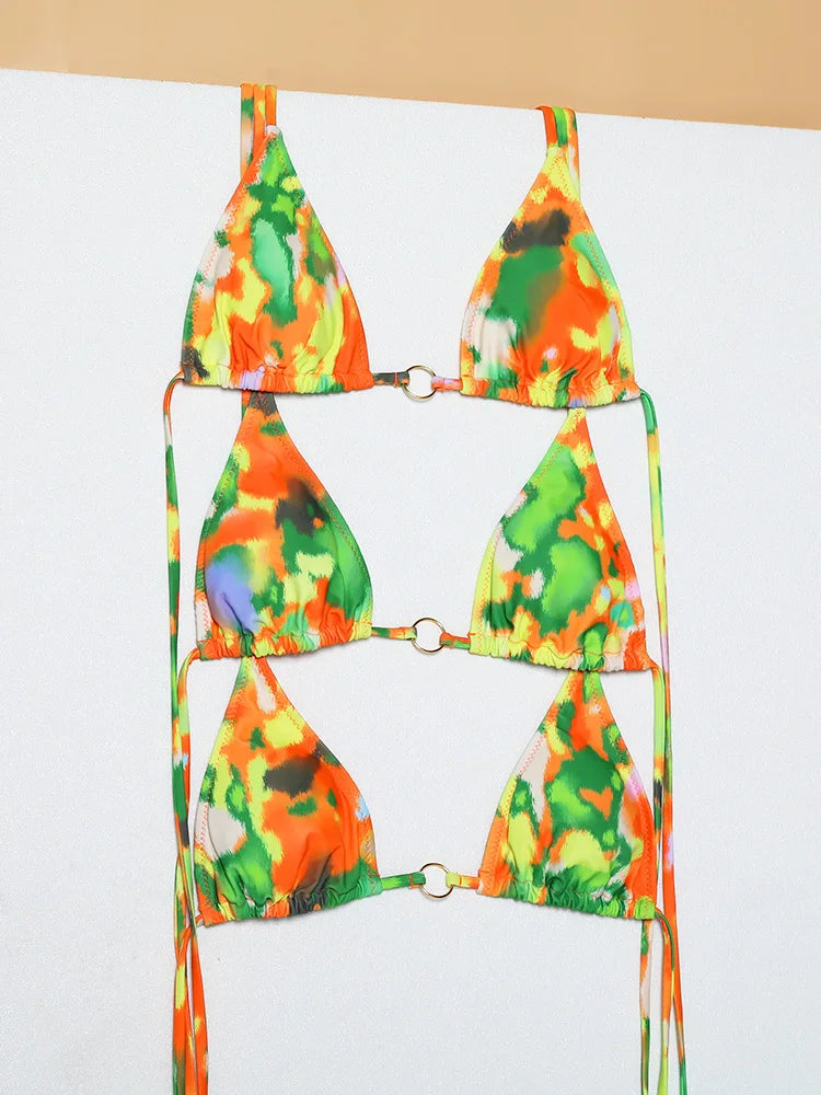 Catene a triangolo sexy Set bikini Micro perizoma Costume da bagno donna Costume da bagno Biquini Fasciatura Costumi da bagno Stampa Costumi da bagno Perizoma Bikini platinumshop