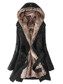 3 in 1 Winter Coat Women's Hooded Windbreaker Furry Inner Jacket Thick Warm Mid Length Parka Casual Fashion Cold Outerwear