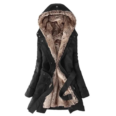 3 in 1 Winter Coat Women's Hooded Windbreaker Furry Inner Jacket Thick Warm Mid Length Parka Casual Fashion Cold Outerwear