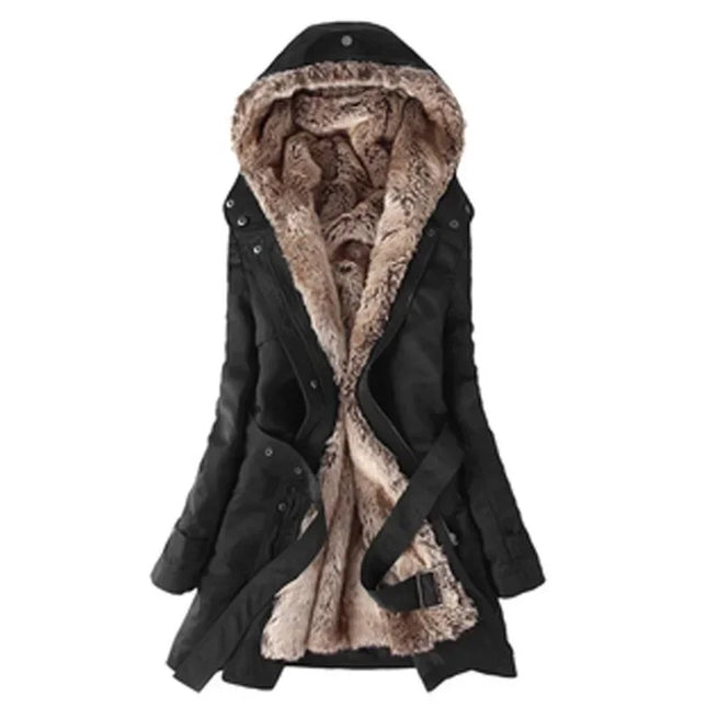 3 in 1 Winter Coat Women's Hooded Windbreaker Furry Inner Jacket Thick Warm Mid Length Parka Casual Fashion Cold Outerwear