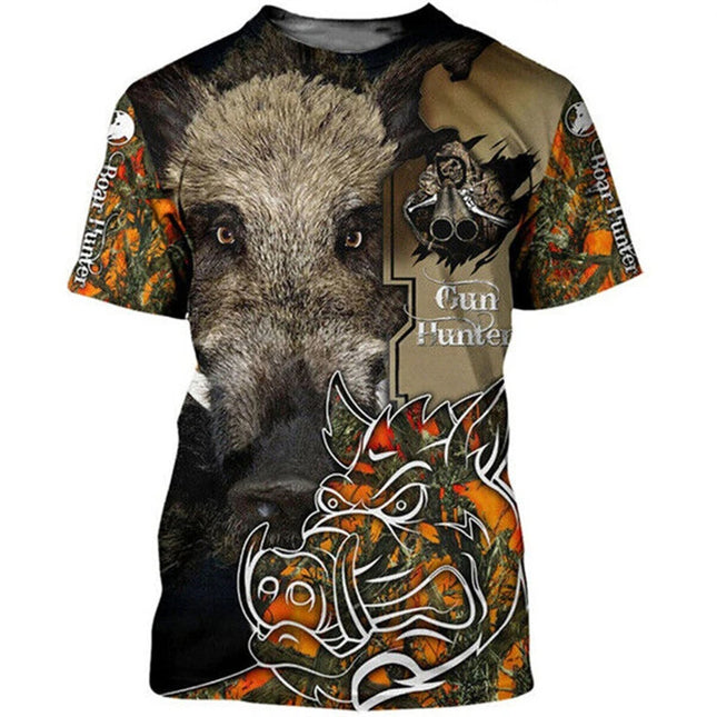 Men's Camo Hunting Wild Boar 3D Print T-Shirt Sport Short Sleeve Tee Tops Casual O Neck Streetwear T-shirt Men's Clothing