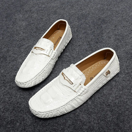Scarpe Slip-On da Uomo in Pelle di Coccodrillo di Lusso, Scarpe Casual Primaverili ed Estive per la Guida, Stile Coppia, Taglio Basso, Suola in Gomma Traspirante