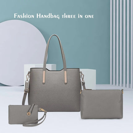 Miss Lulu WOMEN'S Shoulder bag Set 3 Piece Large Handle bag Carry bag Tote Bag Women handbag Comfortable PlatiNum