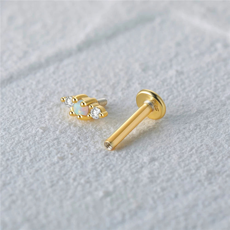 CANNER 1PC 925 Sterling Silver Exquisite Crown Opal Piercing Earring for Women Ear Studs Cartilage Earring Body Jewelry Gift PlatiNum