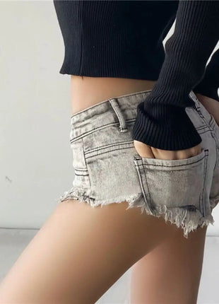Summer Sexy Low Rise Denim Shorts Women High Elastic Butt Lifting Hot Pants Beach Triangle Shorts Fashion Stretchy Jeans Shorts PlatiNum