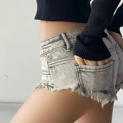 Summer Sexy Low Rise Denim Shorts Women High Elastic Butt Lifting Hot Pants Beach Triangle Shorts Fashion Stretchy Jeans Shorts PlatiNum