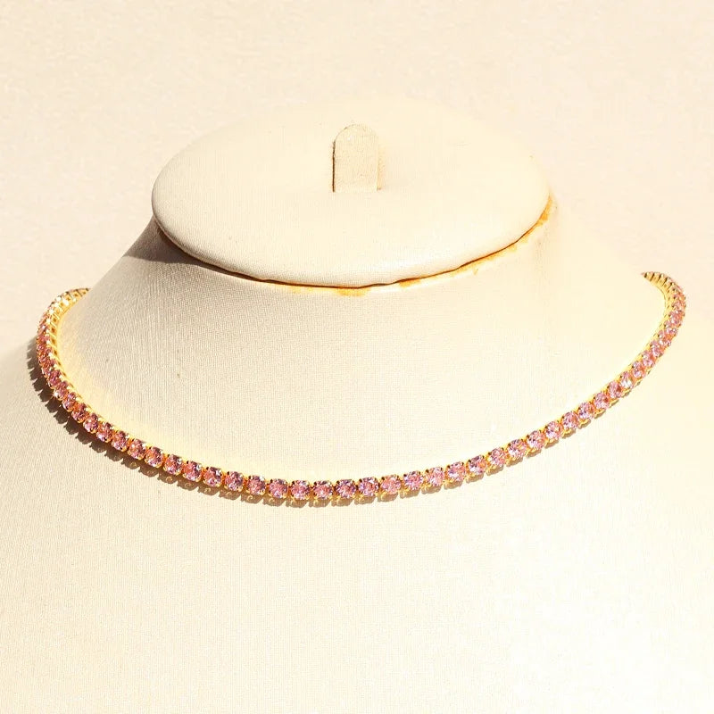 Lusso AAA + 3mm CZ 1 fila lucida catena da tennis collana HipHop ghiacciato Bling zircone cubico girocollo gioielli placcati in oro per le donne