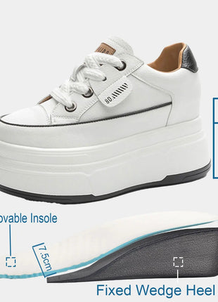 Fujin 9cm 3 inch comfortable platform sneakers for women Genuine Leather Women Vulcanized Shoes Platform High Heels Casual Shoes PlatiNum