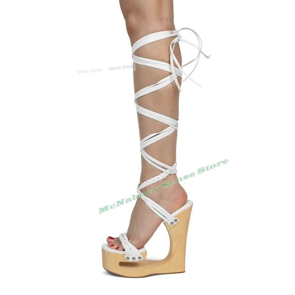 Strange Style High Heels Sandals Straps Wrapped Platform Sandals Women Sexy Shoes Summer Party Designer Lace Up Hollow Casual