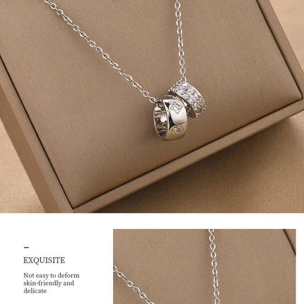 Non Tarnish Luxurious Fashion Crystal Rhombus Necklace with Ring Pendant Gold Color Jewelry for Women PlatiNum