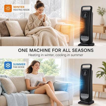 2000W Ceramic Tower Heater with Led Touch Screen, Automatic Oscillation and 8H Timer, Portable Electric Heater for Home and Office